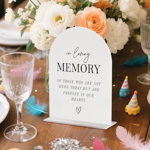 In Loving Memory Acrylic Wedding Sign - 5"x7" Arched Clear Table Sign with Base, Modern Calligraphy Memorial, alternate view