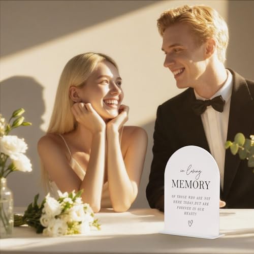 In Loving Memory Acrylic Wedding Sign - 5"x7" Arched Clear Table Sign with Base, Modern Calligraphy Memorial, alternate view