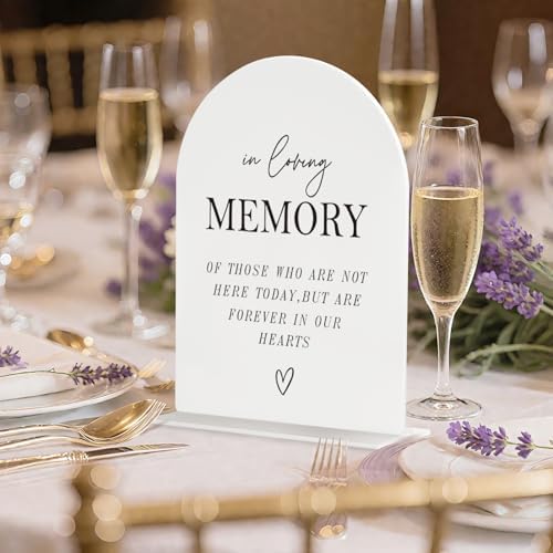 In Loving Memory Acrylic Wedding Sign - 5"x7" Arched Clear Table Sign with Base, Modern Calligraphy Memorial, alternate view