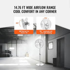 Industrial Pedestal Fan, 16 Inch 75-Degree Oscillating Fan, Height Adjustable Standing Fans with 3 Adjustable, alternate view