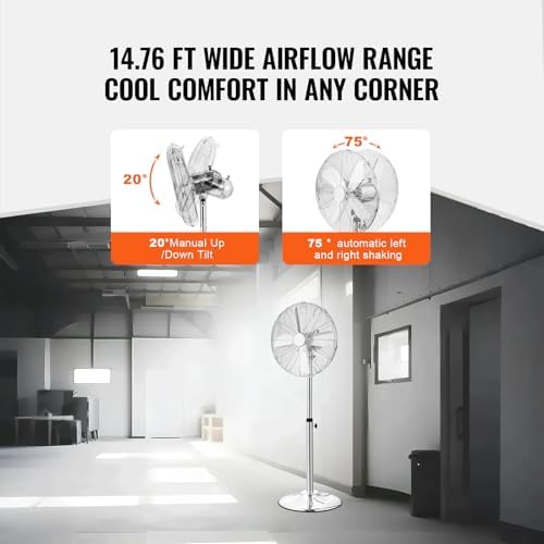 Industrial Pedestal Fan, 16 Inch 75-Degree Oscillating Fan, Height Adjustable Standing Fans with 3 Adjustable, alternate view