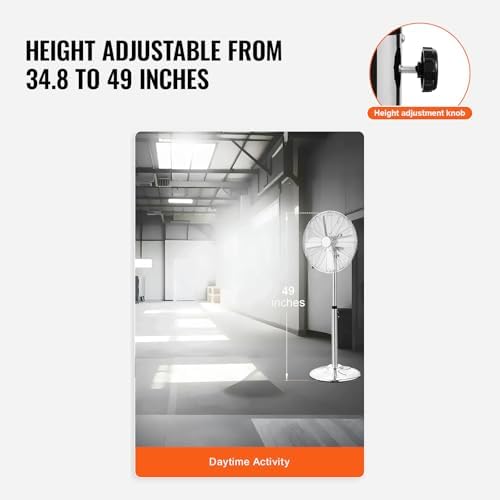 Industrial Pedestal Fan, 16 Inch 75-Degree Oscillating Fan, Height Adjustable Standing Fans with 3 Adjustable, alternate view