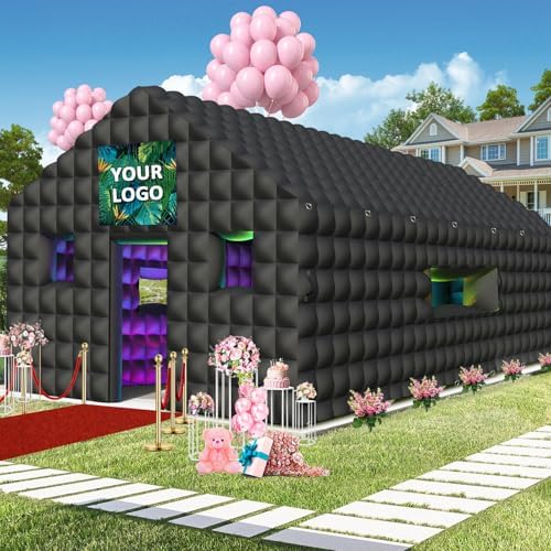 Inflatable Nightclub 20x16.8x12 Ft, Large Black Inflatable Club Tent with 2 Doors and Logo Area, Inflatable