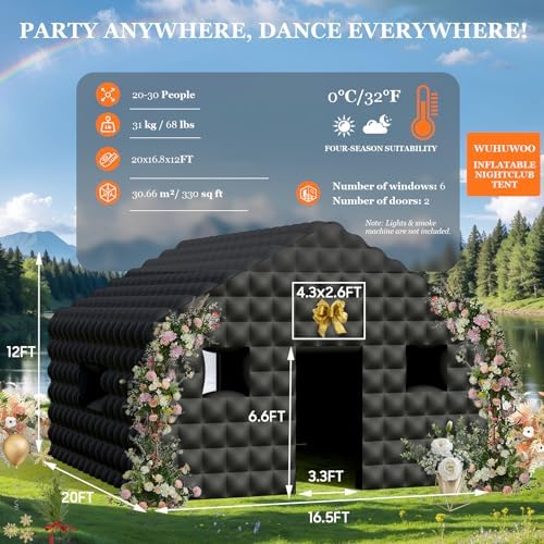 Inflatable Nightclub 20x16.8x12 Ft, Large Black Inflatable Club Tent with 2 Doors and Logo Area, Inflatable, alternate view 4