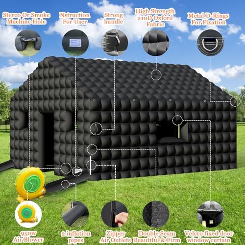 Inflatable Nightclub 20x16.8x12 Ft, Large Black Inflatable Club Tent with 2 Doors and Logo Area, Inflatable, alternate view 6