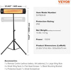 Infrared Heater, 1500W Remote Control Electric Space Heater, LED Screen Patio Heater w/ 3 Speeds & Timer, alternate view 3