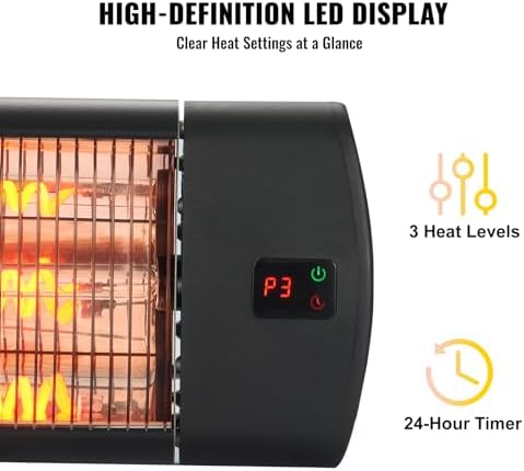Infrared Heater, 1500W Remote Control Electric Space Heater, LED Screen Patio Heater w/ 3 Speeds & Timer, alternate view 7