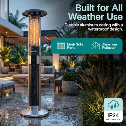 Infrared Patio Heater, 1500W Electric with Remote Control, IP24 Approved, Anodized Aluminum Alloy Frame, alternate view 3