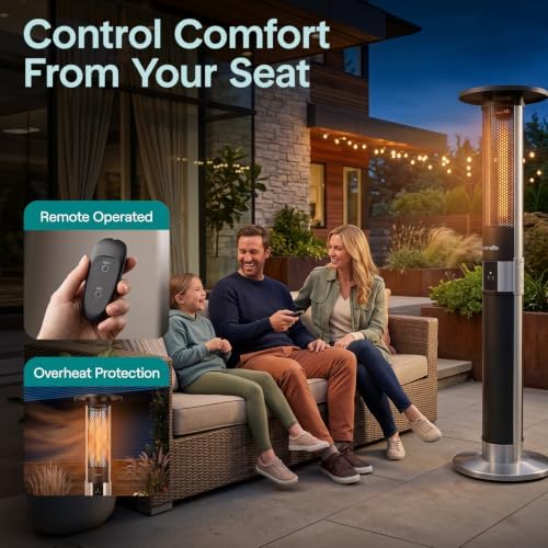 Infrared Patio Heater, 1500W Electric with Remote Control, IP24 Approved, Anodized Aluminum Alloy Frame, alternate view 4