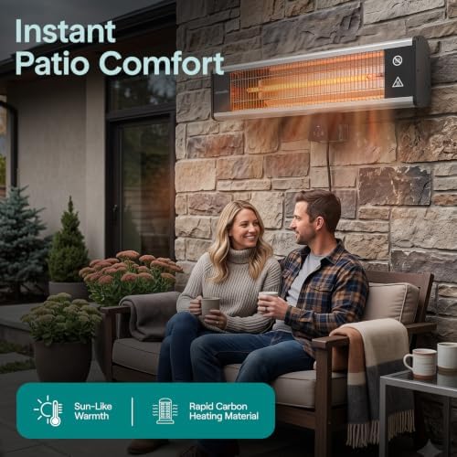 Infrared Patio Heater, Wall-Mounted Electric Heater with Remote Control, 1500W, IP65 Approved, Odorless, alternate view 3