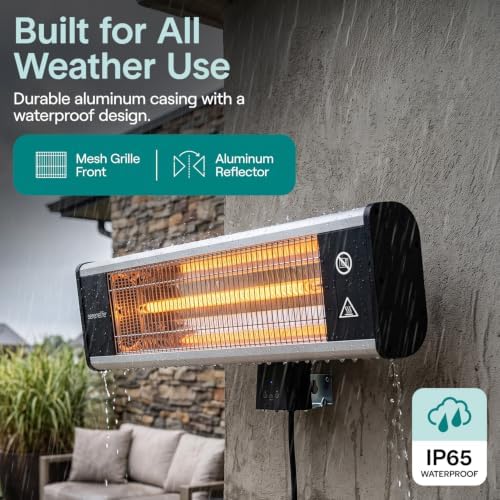 Infrared Patio Heater, Wall-Mounted Electric Heater with Remote Control, 1500W, IP65 Approved, Odorless, alternate view 4
