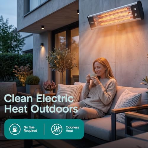 Infrared Patio Heater, Wall-Mounted Electric Heater with Remote Control, 1500W, IP65 Approved, Odorless, alternate view 6