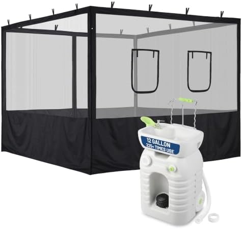 InstaHibit 10x10FT Pop Up Canopy Mesh Sidewalls & 45L Portable Hand Wash in 10x10FT