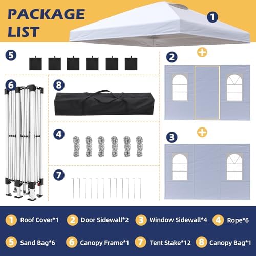 Instant 10x10 Pop Up Canopy Tent, Heavy Duty Waterproof Folding Party Tent Equipped with 4 Removable Sidewalls, alternate
