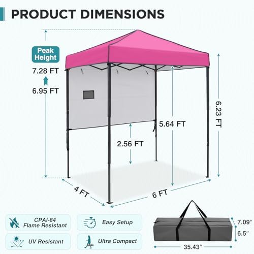 Instant Pop Up Canopy with Adjustable Sun Wall 6x4, Straight Lightweight Compact Portable Tent with Carry Bag, alternate view