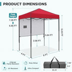 Instant Pop Up Canopy with Adjustable Sun Wall 6x4, Straight Lightweight Compact Portable Tent with Carry Bag, alternate view