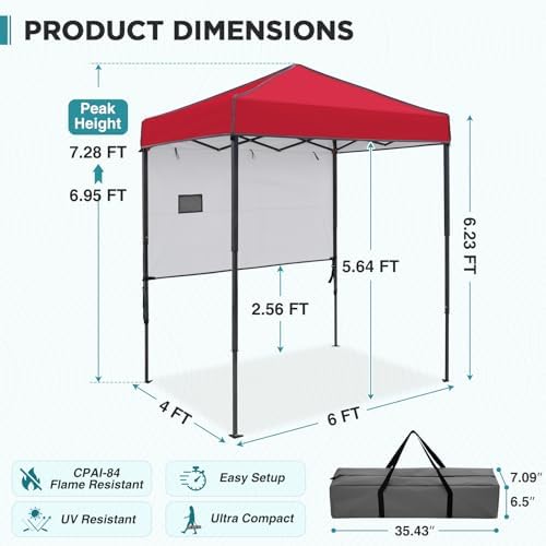 Instant Pop Up Canopy with Adjustable Sun Wall 6x4, Straight Lightweight Compact Portable Tent with Carry Bag, alternate view