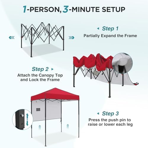 Instant Pop Up Canopy with Adjustable Sun Wall 6x4, Straight Lightweight Compact Portable Tent with Carry Bag, alternate view