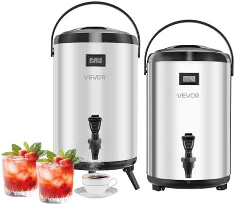 Insulated Beverage Dispenser, 3.2 Gal/12L Stainless Steel Thermal Drink Server with Spigot & Temp Display