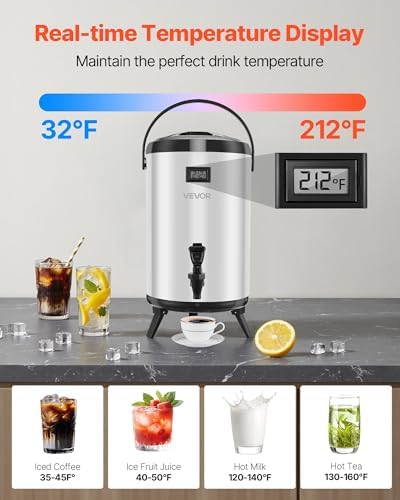 Insulated Beverage Dispenser, 3.2 Gal/12L Stainless Steel Thermal Drink Server with Spigot & Temp Display, alternate view 4