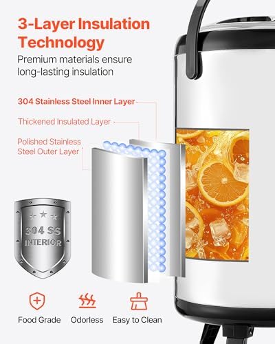 Insulated Beverage Dispenser, 3.2 Gal/12L Stainless Steel Thermal Drink Server with Spigot & Temp Display, alternate view 6