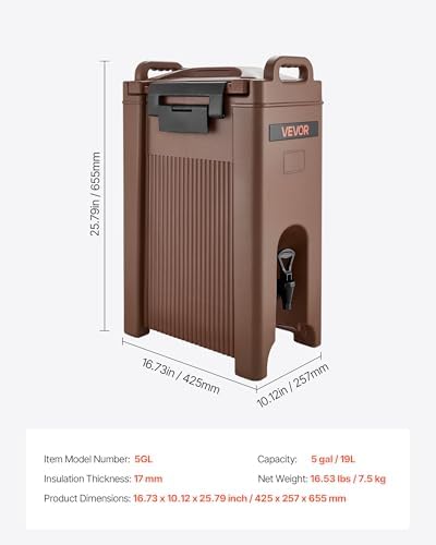 Insulated Beverage Dispenser, 5 Gal/19L Hot and Cold Beverage Server with Spigot & Handle, Food-Grade Thermal, alternate view