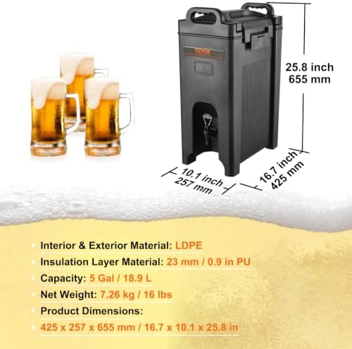 Insulated Beverage Dispenser, 5 Gallon, Food-grade LDPE Hot and Cold Beverage Server, Thermal Drink Dispenser, alternate view