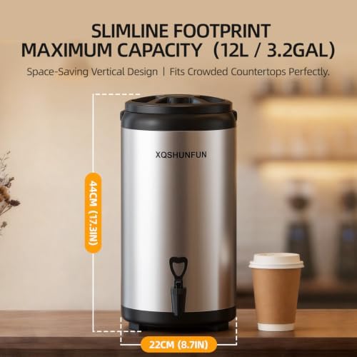 Insulated Beverage Dispenser - 75 Cup Hot & Cold Coffee Urn for Catering - 12L/3.2 Gal Stainless Steel Drink, alternate view