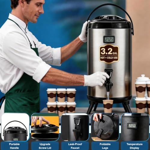 Insulated Beverage Dispenser- Cold & Hot Drink Beverage for Catering, Gallon Thermal Hot Beverage Dispenser with, alternate