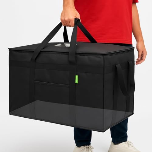 Insulated Food Delivery Bag with Hard Baseboard, XXXL, Black, 1 Pack in Black