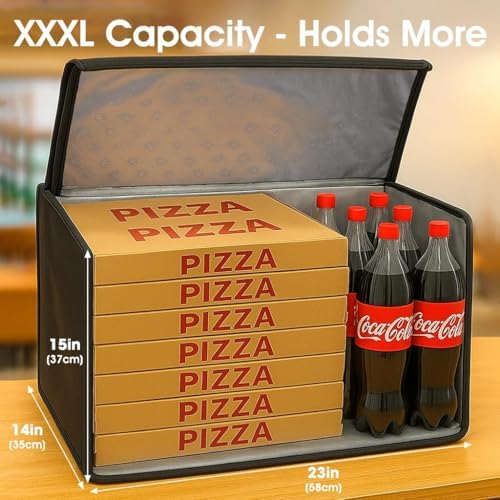 Insulated Food Delivery Bag with Hard Baseboard, XXXL, Black, 1 Pack in Black, alternate view 5