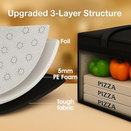 Insulated Food Delivery Bag with Hard Baseboard, XXXL, Black, 1 Pack in Black, alternate view 6