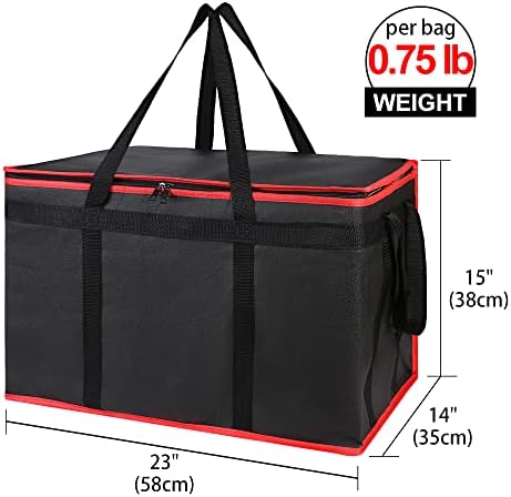 Insulated Food Delivery Bag with Hard Bottom, 3XL, Black-Red, 1PK, alternate view 2