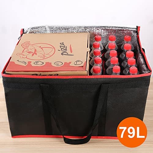 Insulated Food Delivery Bag with Hard Bottom, 3XL, Black-Red, 1PK, alternate view 5