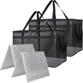 Insulated Food Delivery Bag with Hard Bottom, XXXL, Black, 2 Pack in Black