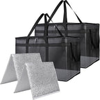 Insulated Food Delivery Bag with Hard Bottom, XXXL, Black, 2 Pack in Black