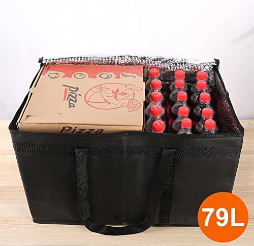 Insulated Food Delivery Bag with Hard Bottom, XXXL, Black, 2 Pack in Black, alternate view 5
