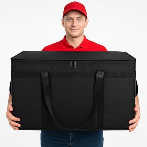Insulated Food Delivery Bag with Hard Bottom, XXXL, Black, 2 Pack in Black, alternate view 6