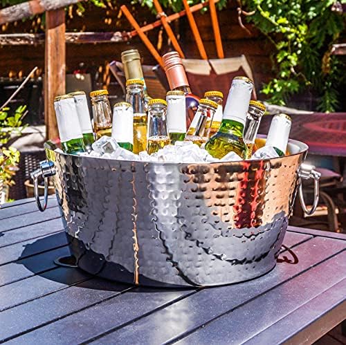 Insulated Hammered Stainless Steel Beverage Tub & Ice Bucket, 12QT, alternate view 2