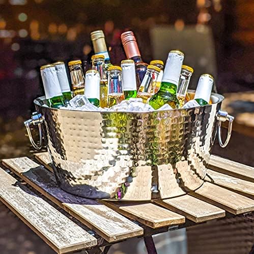 Insulated Hammered Stainless Steel Beverage Tub & Ice Bucket, 12QT, alternate view 5