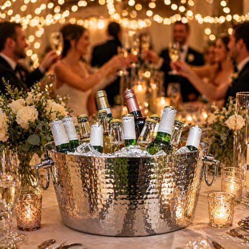 Insulated Hammered Stainless Steel Beverage Tub & Ice Bucket, 12QT, alternate view 6