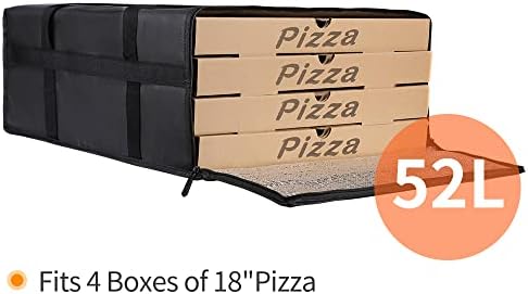 Insulated Pizza Delivery Bag, 20" x 20" x 8" Warmer, Black, 1-Pack in Black, alternate view 4