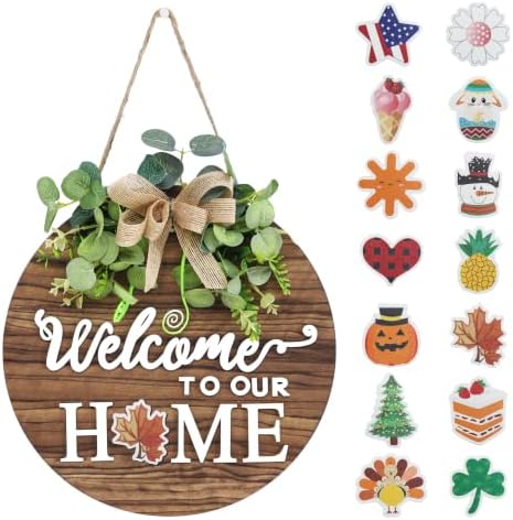 Interchange Welcome Sign Front Door Wreaths for Spring Fall Summer Winter