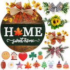 Interchangeable Welcome Sign for Front Door with 4 Seasonal Wreath and 14 Changeable Icons, Home Sweet Home for