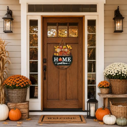 Interchangeable Welcome Sign for Front Door with 4 Seasonal Wreath and 14 Changeable Icons, Home Sweet Home for, alternate