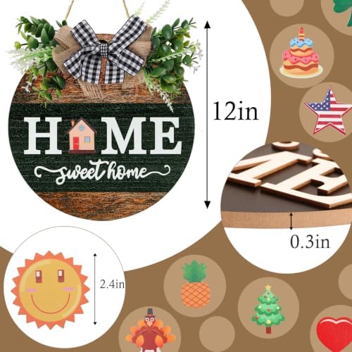 Interchangeable Welcome Sign for Front Door with 4 Seasonal Wreath and 14 Changeable Icons, Home Sweet Home for, alternate