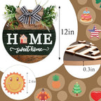 Interchangeable Welcome Sign for Front Door with 4 Seasonal Wreath and 14 Changeable Icons, Home Sweet Home for, alternate