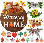 Interchangeable Welcome Sign for Front Door with 4 Seasonal Wreaths and 14 Changeable Icons, Farmhouse Front