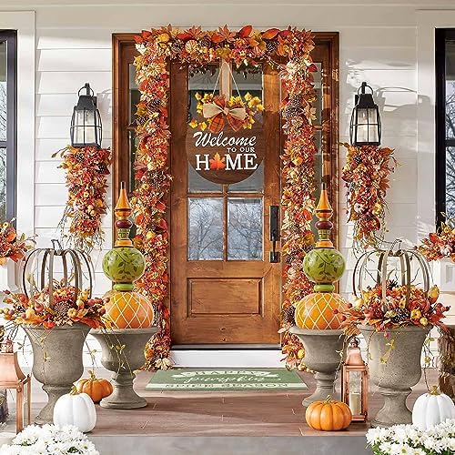 Interchangeable Welcome Sign for Front Door with 4 Seasonal Wreaths and 14 Changeable Icons, Farmhouse Front, alternate view