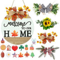Interchangeable Welcome Sign for Front Door with 4 Seasonal Wreaths and 14 Changeable Icons, Farmhouse Front